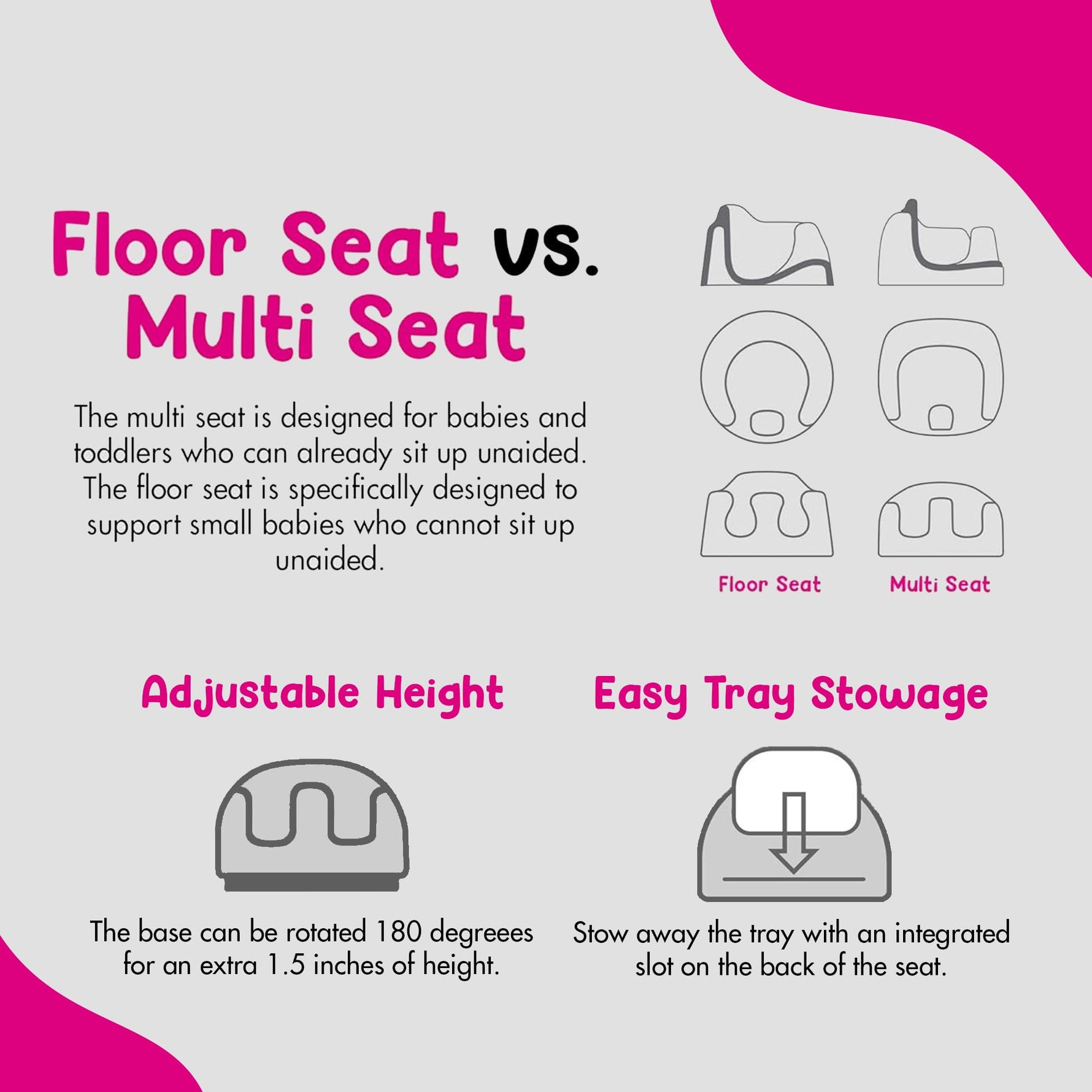 Bumbo 3-in-1 Multi-Seat for 6 to 36 Months, Travel Baby and Infant Feeding & Play Floor Seat, Portable Booster High Chair with Dining and Activity Tray, Taupe