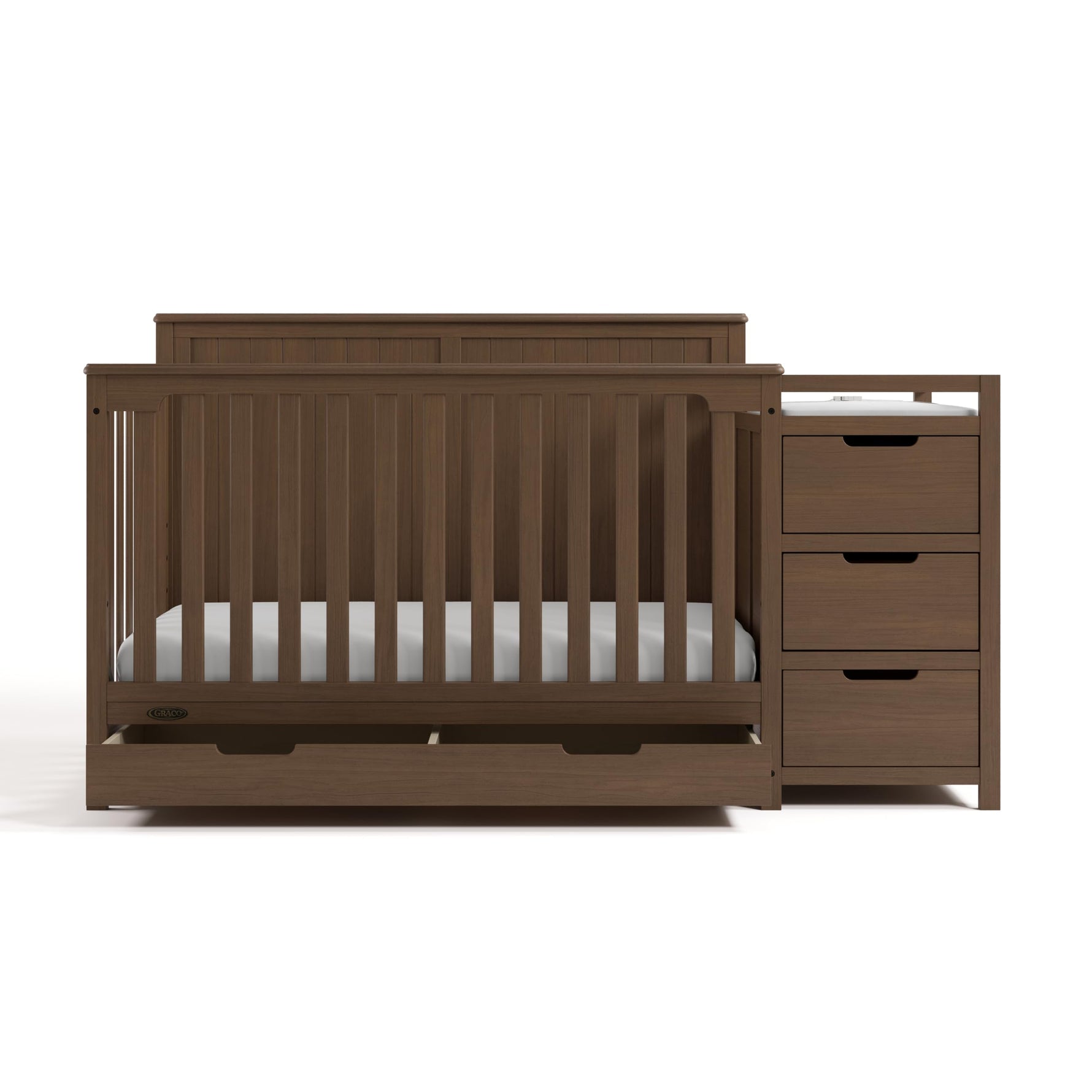 Graco Hadley 5-in-1 Convertible Crib with Drawer – GREENGUARD Gold Certified, Fits Standard Crib Mattress, Converts to Toddler Bed, Daybed and Full Bed, 4 Adjustable Mattress Heights (White)