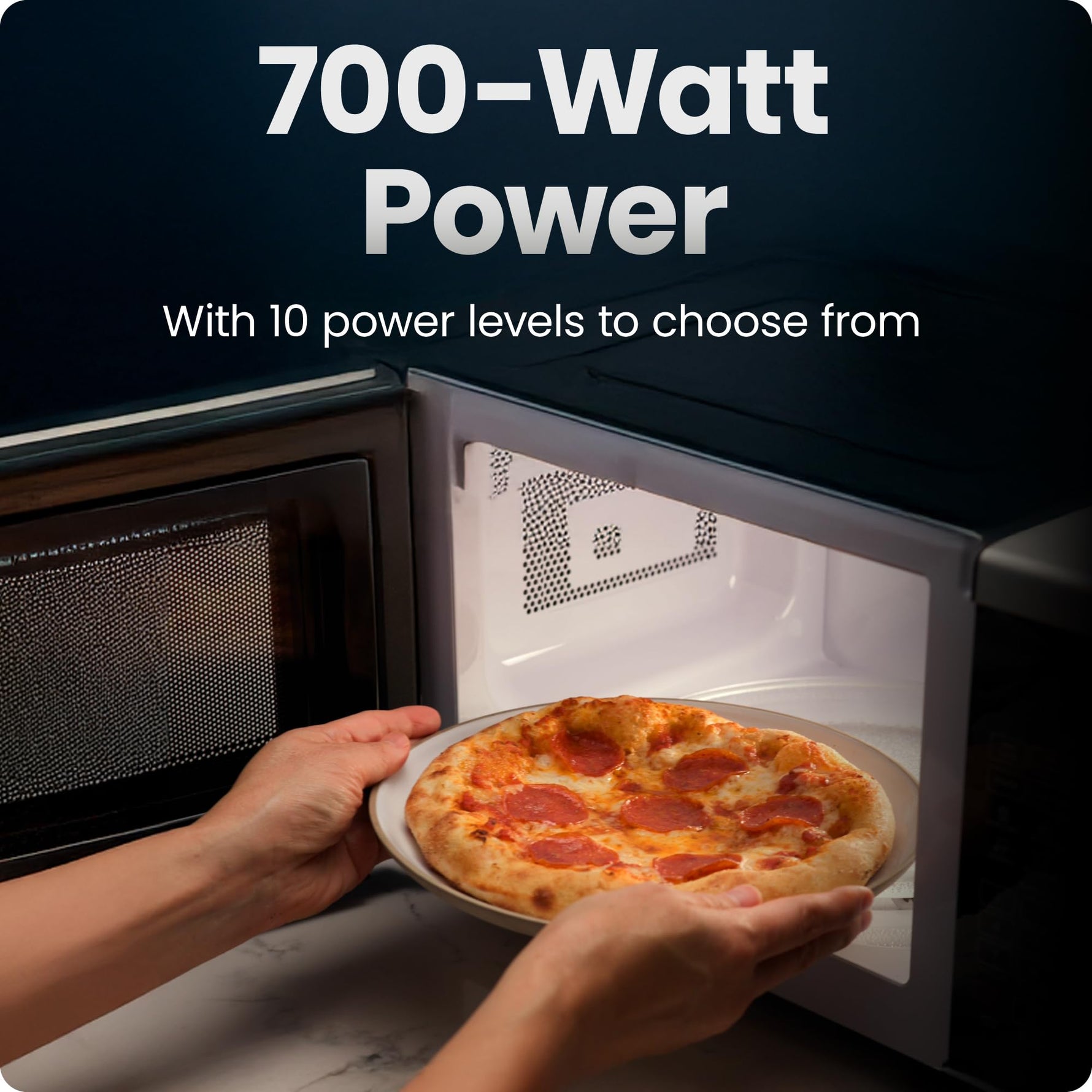 Chefman Countertop Microwave Oven 0.7 Cu. Ft., 700 Watts with 10 Power Levels, 6 Cooking Presets with One-Touch Express Cook, Eco Mode, Child Safety Lock, & Mute Button - Black