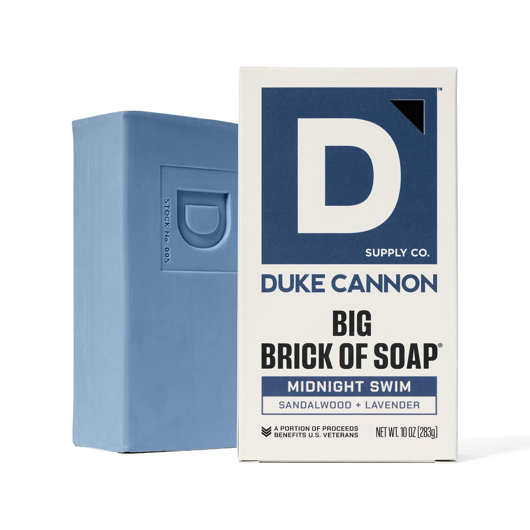 Duke Cannon Big Brick of Soap – Sandalwood + Lavender Scent – Large Triple-Milled Bar Soap for Men, Long-Lasting, Moisturizing with Natural Oils, Supports U.S. Veterans, Midnight Swim (10 oz.)