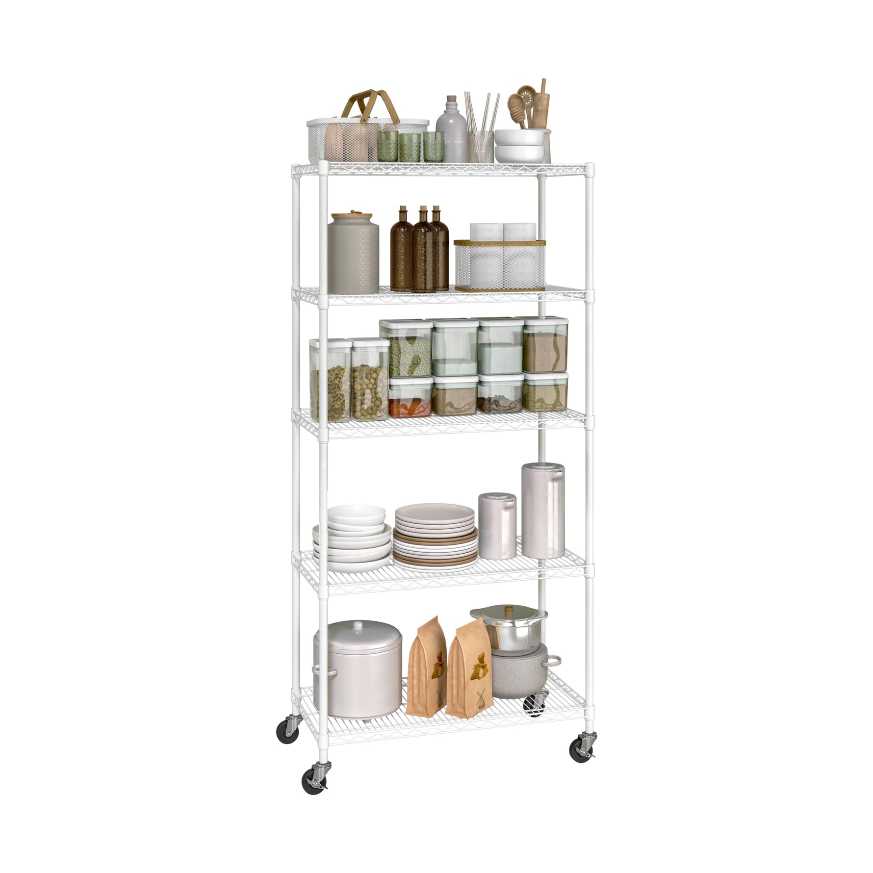 UltraDurable 5-Tier NSF Steel Wire Shelving, 48"W x 24"D x 76"H, Black | Heavy-duty commercial-grade solid steel wire storage rack featuring 800 pounds per shelf weight capacity