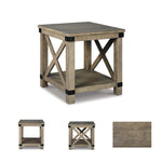 Signature Design by Ashley Aldwin Casual Farmhouse Rectangular End Table with Crossbuck Details, Metal Bracket Accents, Wood, 25" High, Weathered Gray