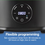 Hamilton Beach 6 Quart Set & Forget Programmable Slow Cooker with Defrost Function, Flexible Programming, Adjustable Countdown Timer, Large Dishwasher Safe Stoneware Crock and Glass Lid, Black (33765)