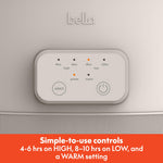 bella 6.0 Qt Programmable Slow Cooker, Ceramic Nonstick Coating, Adjustable Temperature & Cooking Times, Dishwasher Safe Stoneware Pot & Tempered Glass Lid, Tangle Free Cord Wrap, Oatmilk