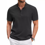 Summer Stand Collar Buttons Short Sleeve T-shirt Solid Color Stripe POLO Shirt Fashion Casual Beach Clothing For Men