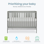 Dream On Me Synergy 5-in-1 Convertible Full-Size Baby Crib with Toddler, Day & Full Bed Conversion in White, GreenGuard Gold & BSA, 3 Mattress Heights, Sustainable Pinewood