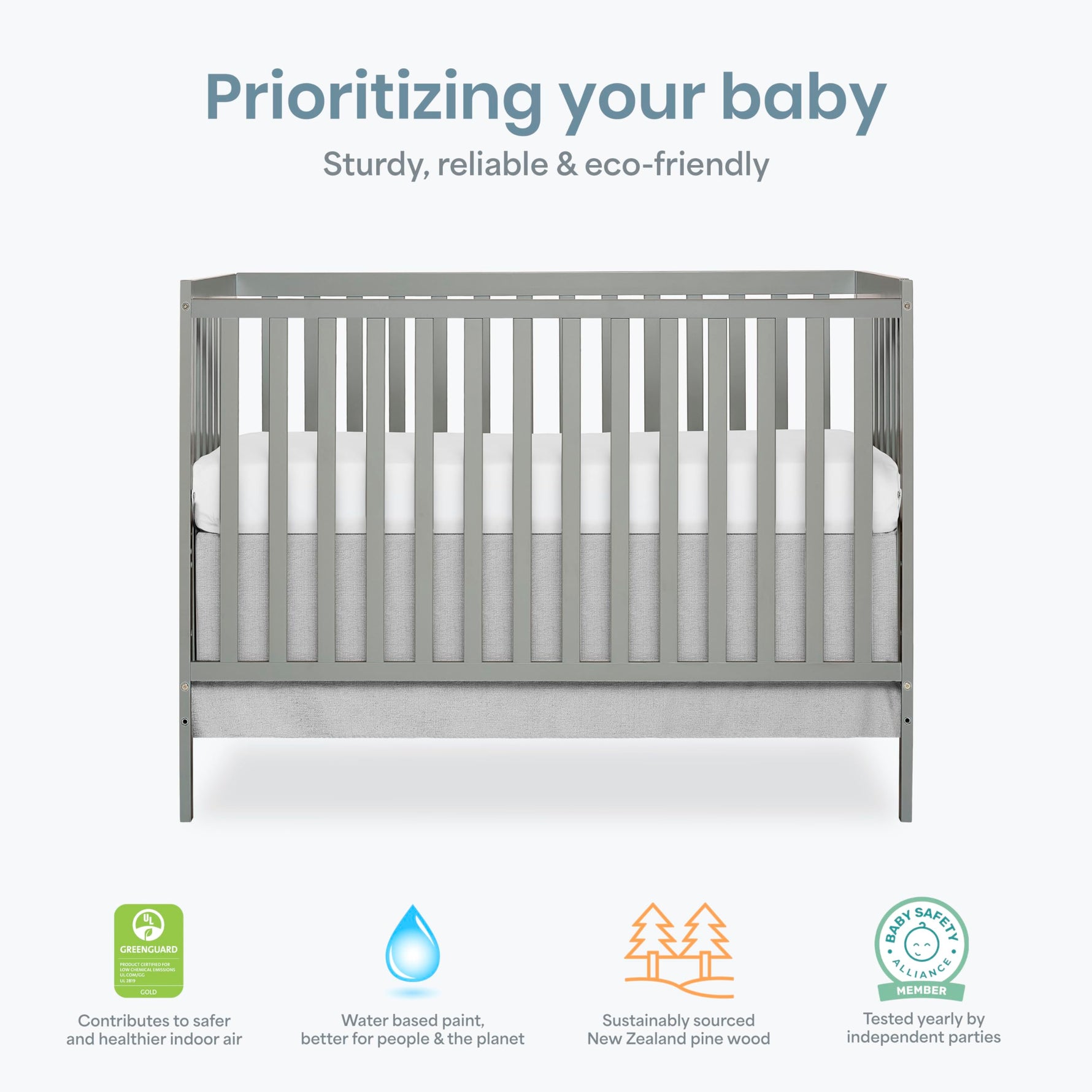 Dream On Me Synergy 5-in-1 Convertible Full-Size Baby Crib with Toddler, Day & Full Bed Conversion in White, GreenGuard Gold & BSA, 3 Mattress Heights, Sustainable Pinewood