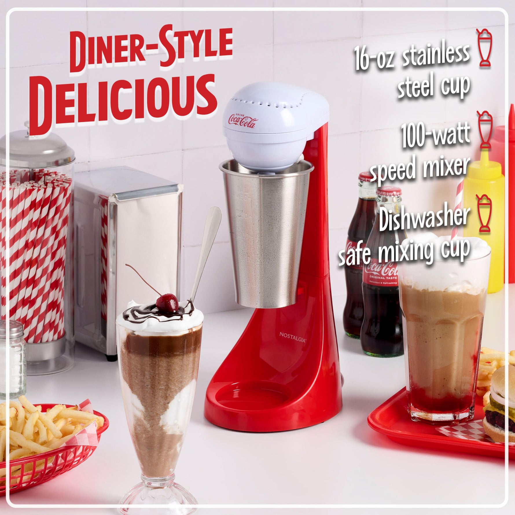 Nostalgia Two-Speed Electric Milkshake Maker and Drink Mixer, Includes 16-Ounce Stainless Steel Mixing Cup & Rod, Jade Green