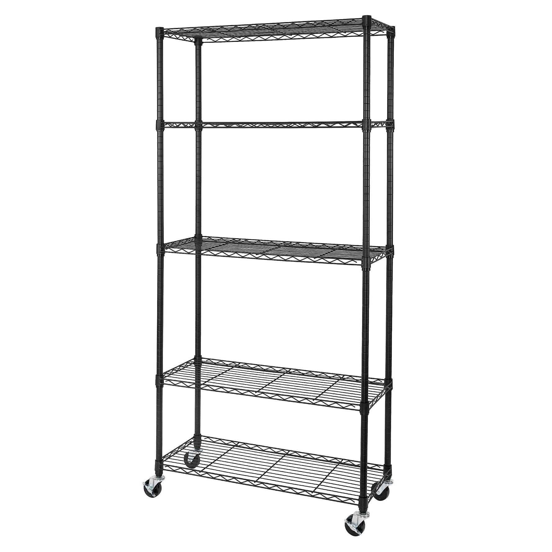 UltraDurable 5-Tier NSF Steel Wire Shelving, 48"W x 24"D x 76"H, Black | Heavy-duty commercial-grade solid steel wire storage rack featuring 800 pounds per shelf weight capacity