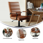 Flash Furniture Whitney Mid-Back Swivel LeatherSoft Desk Chair with Wheels, Padded Seat and Armrests, Adjustable Height Padded Office Chair, Black
