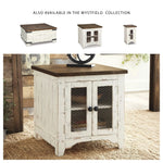 Signature Design by Ashley Wystfield Farmhouse End Table with Storage, Distressed White & Brown Finish
