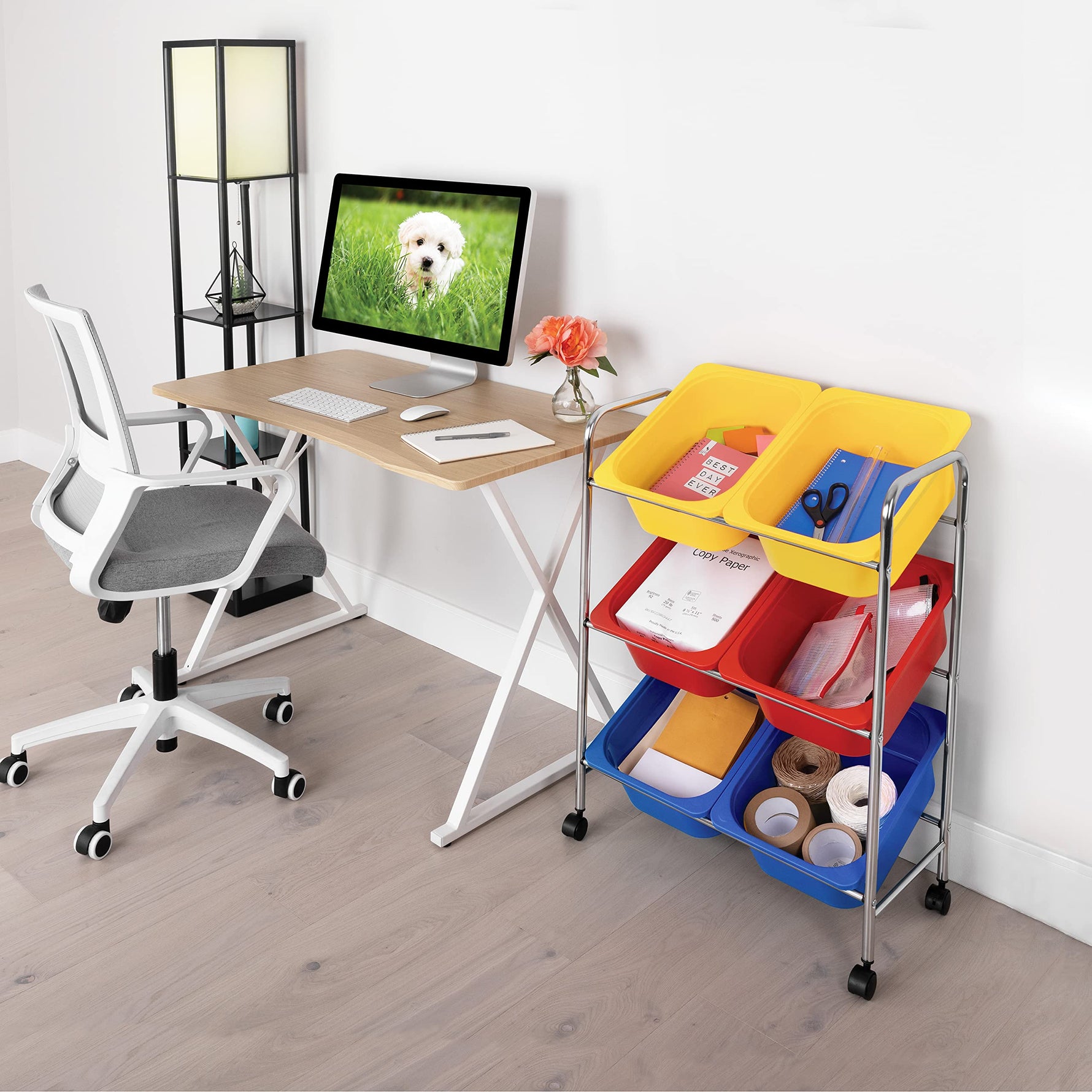 Seville Classics Rolling Utility Organizer Storage Cart , for Home Office, School, Classroom, Scrapbook, Hobby, Craft, 15 Drawer, Black