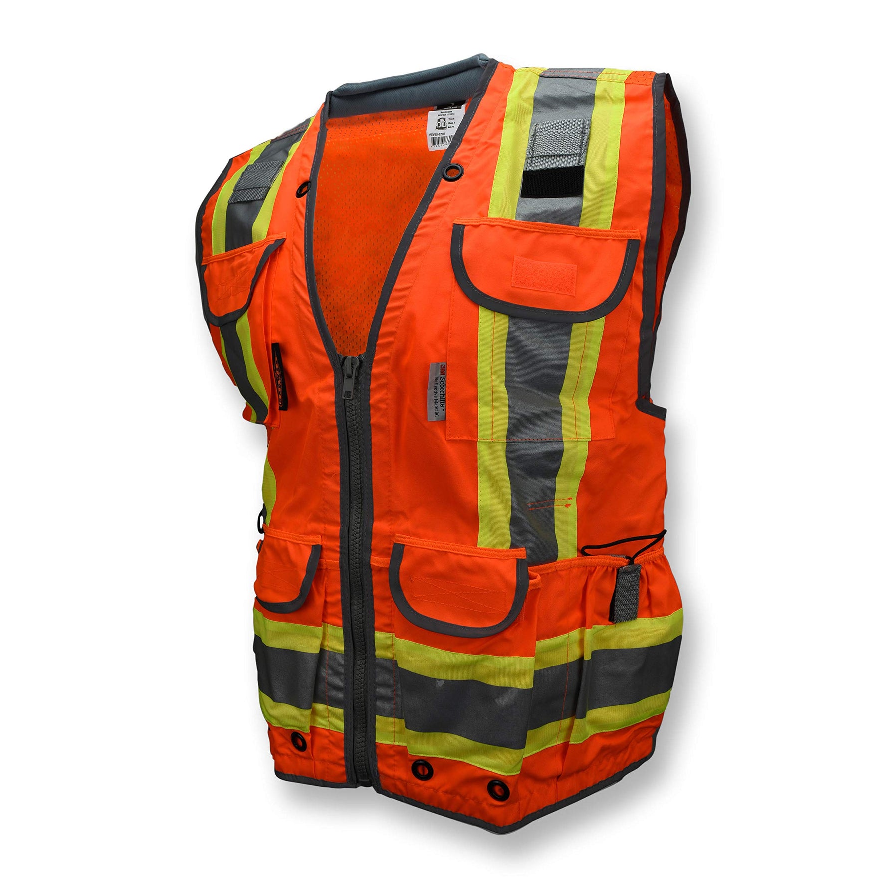 Radians SV55 Class 2 Heavy Woven Two Tone Engineer Vest with Padded Neck to Support Extra Weight in Cargo Pockets, Orange, 2X-Large