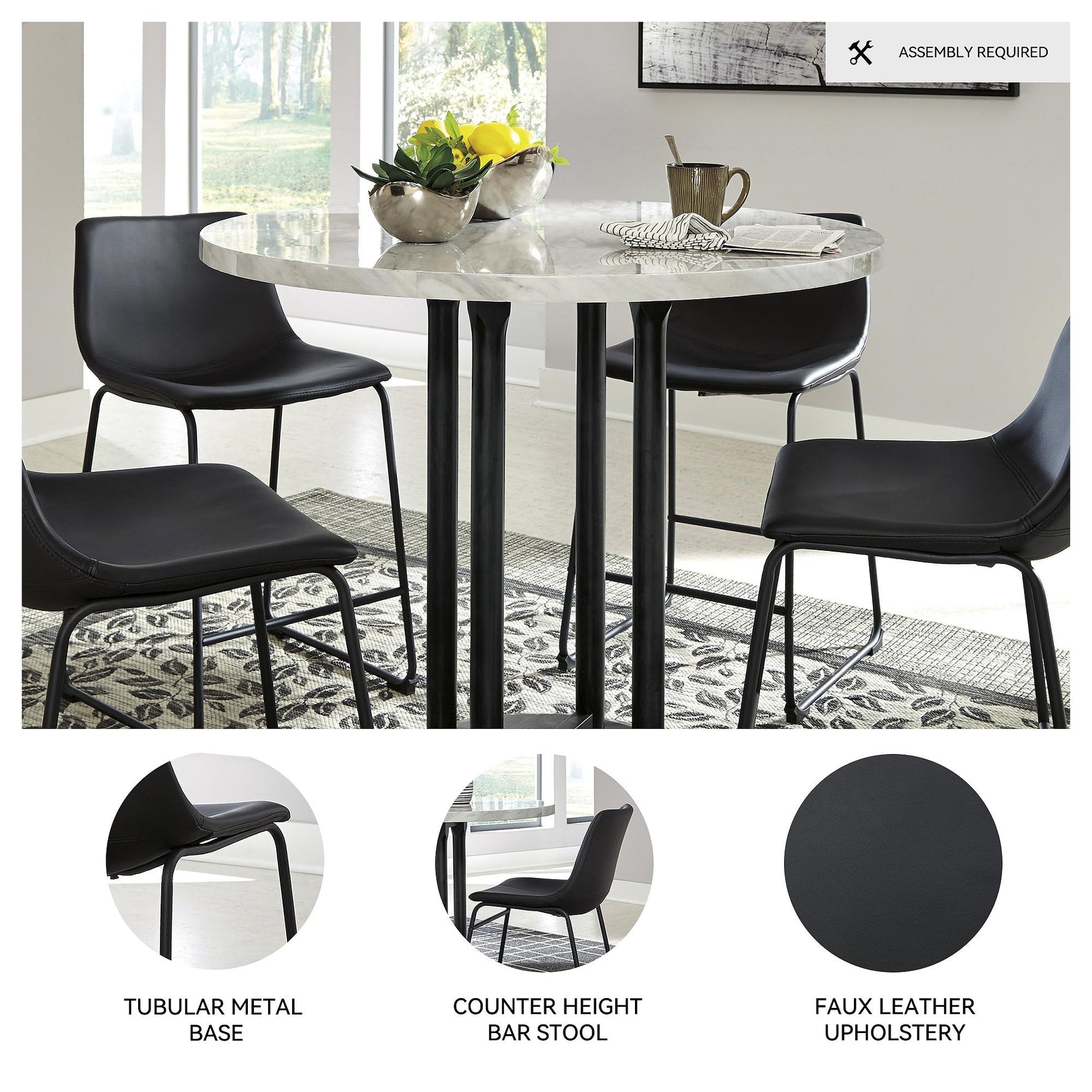 Signature Design by Ashley Centiar 24" Counter Height Modern Bucket Barstool, 2 Count, Black