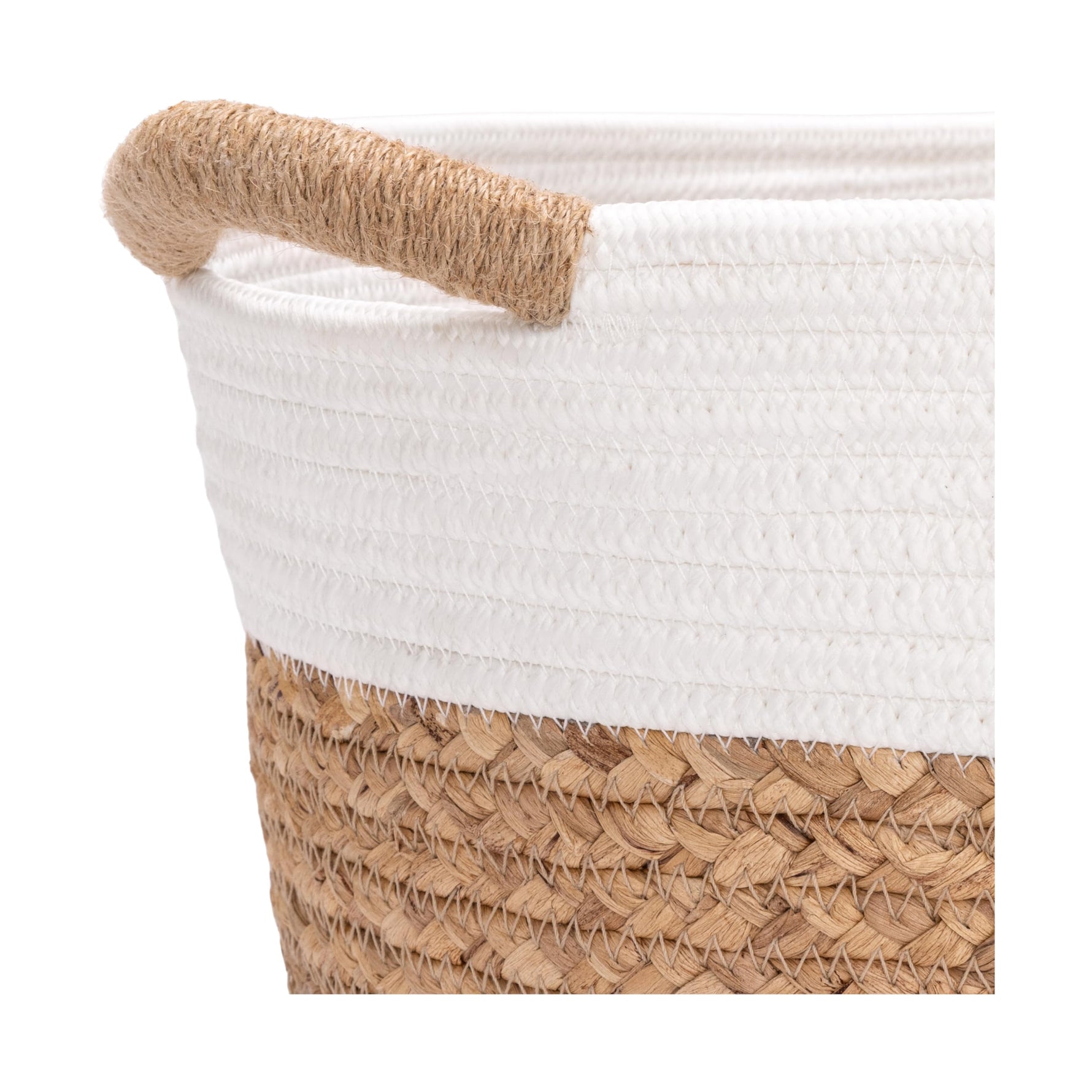 Seville Classics Premium Natural Handwoven Portable Laundry Bin Basket with Carrying Handles, Household Storage for Clothes, Linens, Sheets, Natural Water Hyacinth and Gray Rope, 3 Piece Set