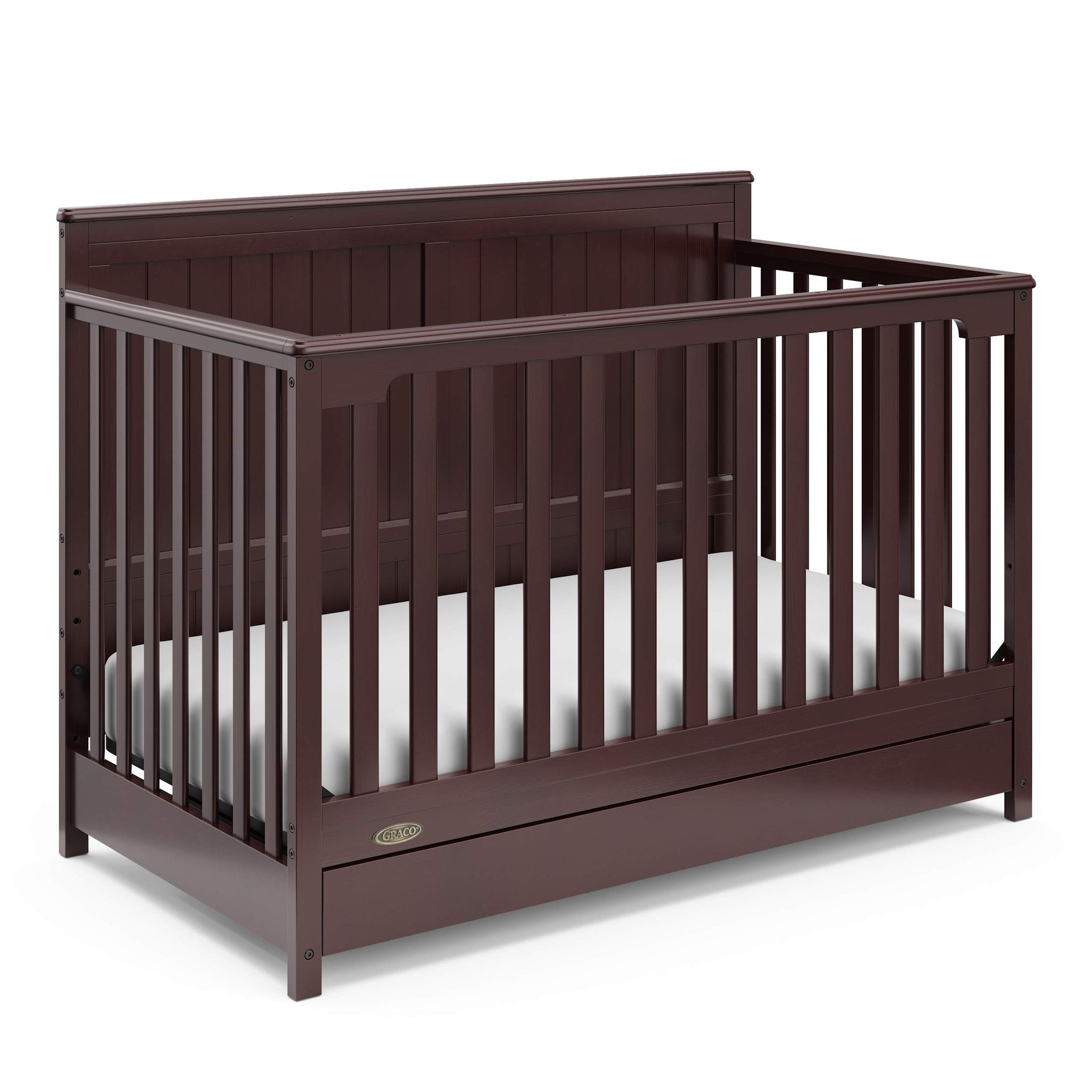 Graco Hadley 5-in-1 Convertible Crib with Drawer – GREENGUARD Gold Certified, Fits Standard Crib Mattress, Converts to Toddler Bed, Daybed and Full Bed, 4 Adjustable Mattress Heights (White)