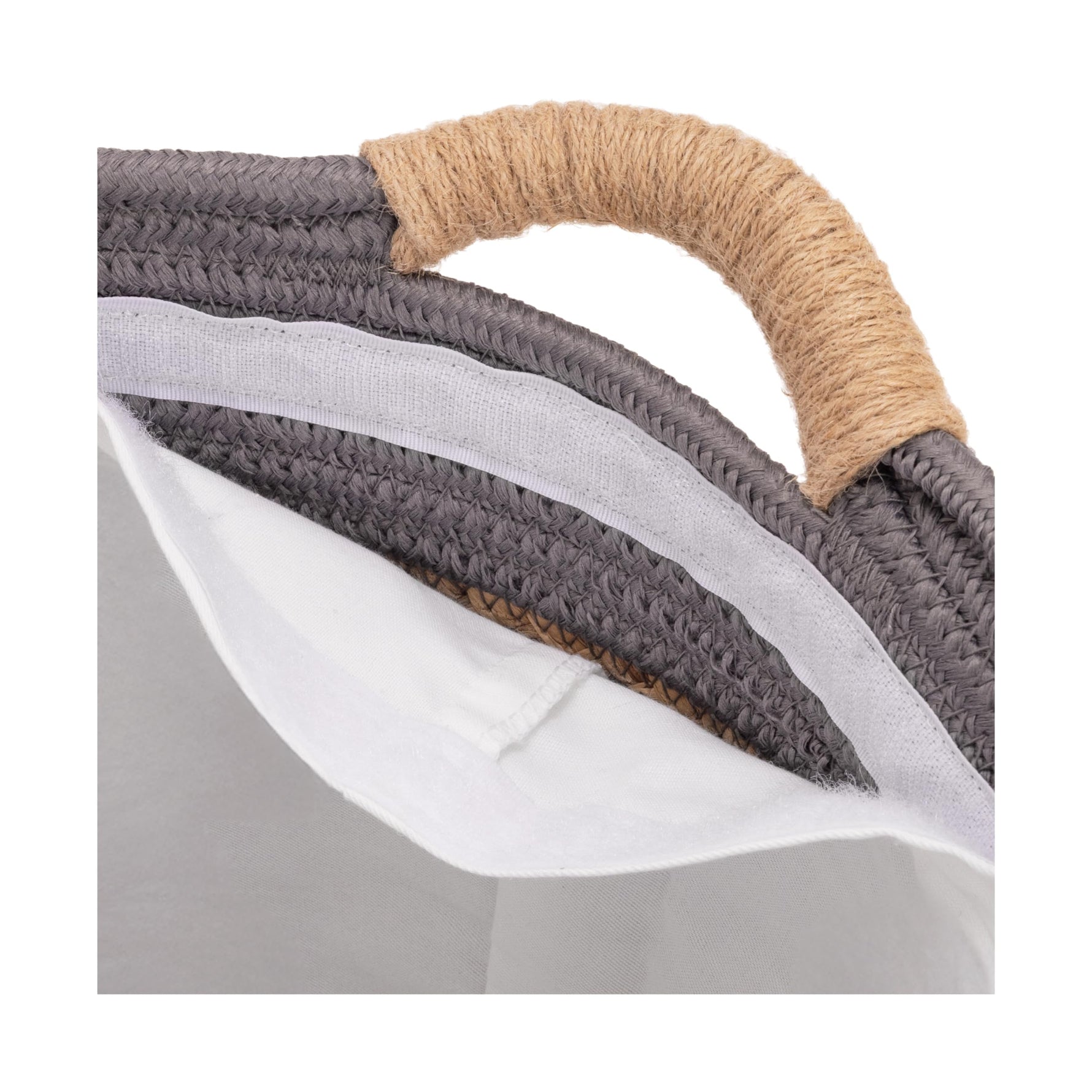 Seville Classics Premium Natural Handwoven Portable Laundry Bin Basket with Carrying Handles, Household Storage for Clothes, Linens, Sheets, Natural Water Hyacinth and Gray Rope, 3 Piece Set