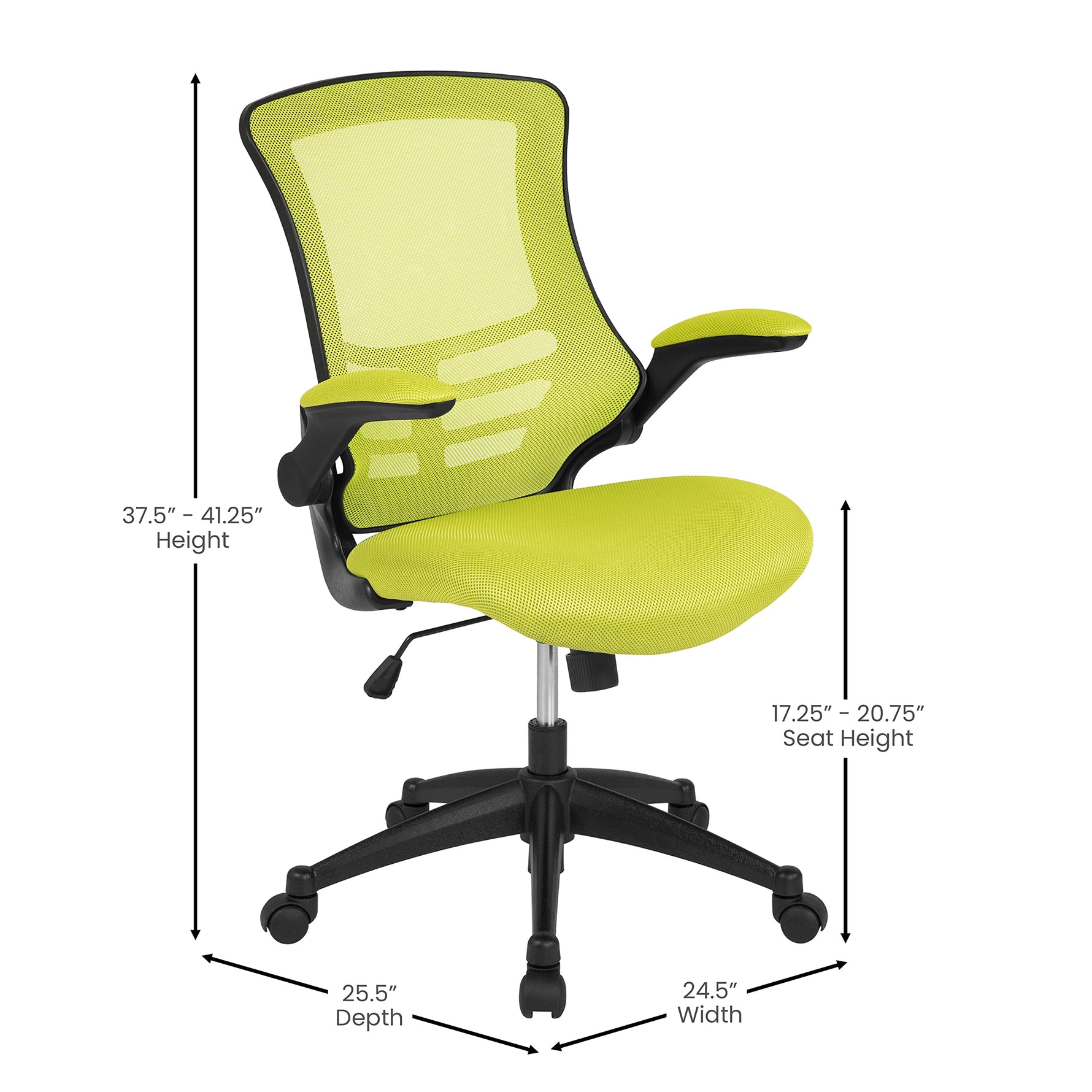 Flash Furniture Kelista Mid-Back Swivel Office Chair with Adjustable Seat Height, Ergonomic Mesh Desk Chair with Flip-Up Armrests, Black