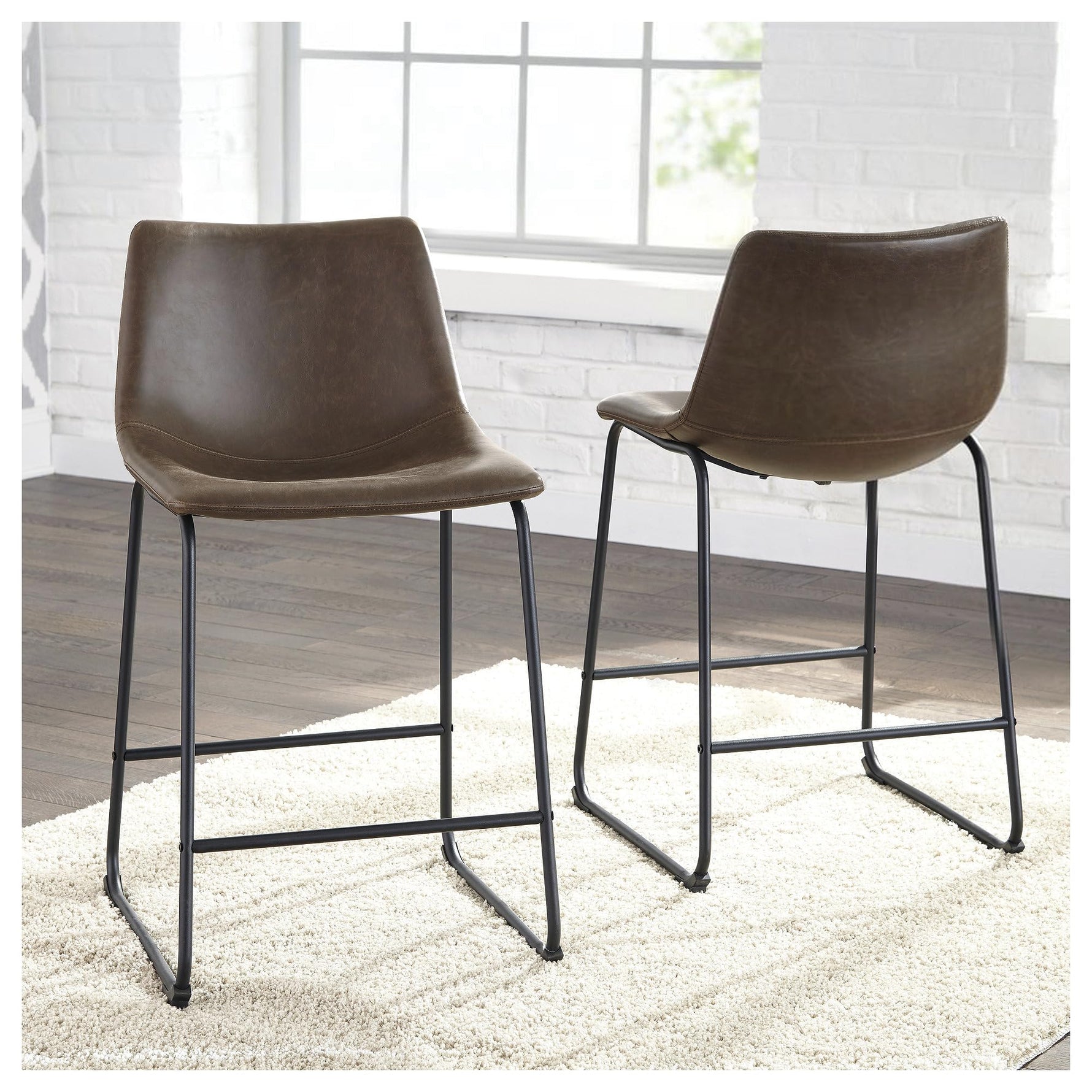 Signature Design by Ashley Centiar 24" Counter Height Modern Bucket Barstool, 2 Count, Black