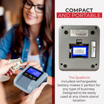 Cassida Quattro Fast Automatic Currency Counterfeit Detector with Advanced Sensors (UV,MG,IR,MT,Thickness,Size) - All-Orientation Feeding - Rechargeable Battery - 3.5" Value (Pass/Fail + UV/MG)