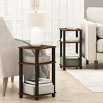 Furinno JUST Side Table, 3-Tier End Table, Open Shelves Night Stand, Bedside Table, Toolless Assembly, for Living Room, Bedroom, Bathroom, Columbia Walnut