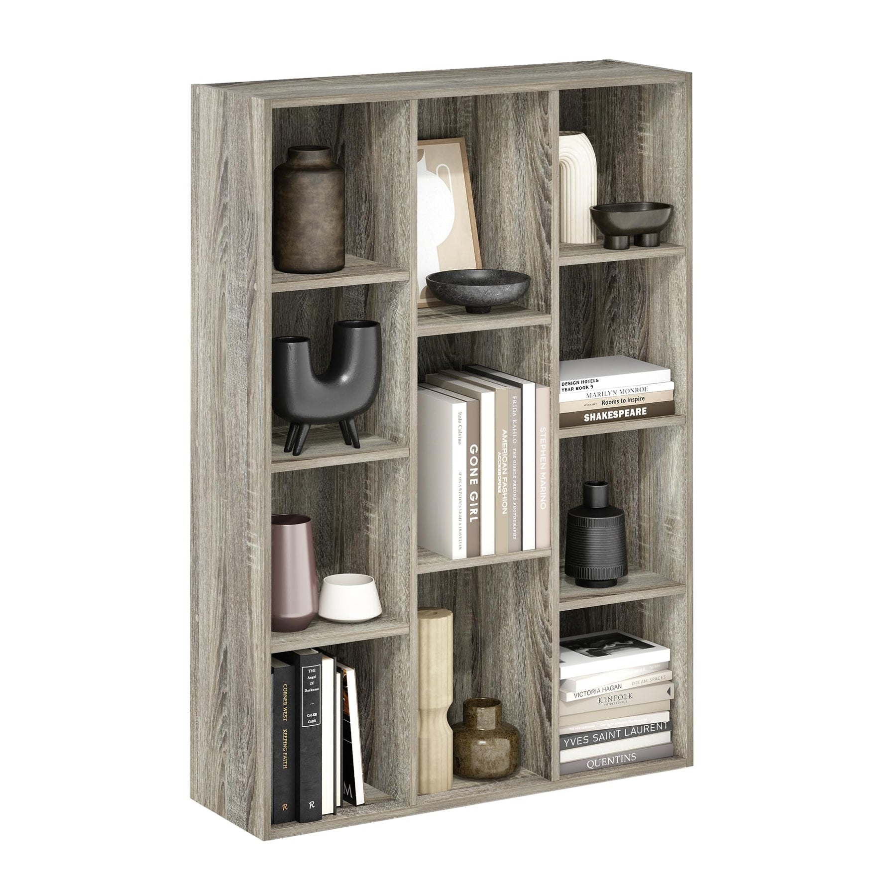 Furinno LUDER Book Shelf, 5-Cube Bookshelf, Reversible Bookcase, 9.4 x 19.5 x 31.5, Easy Assembly, for Living Room, Bedroom, Home Office, White