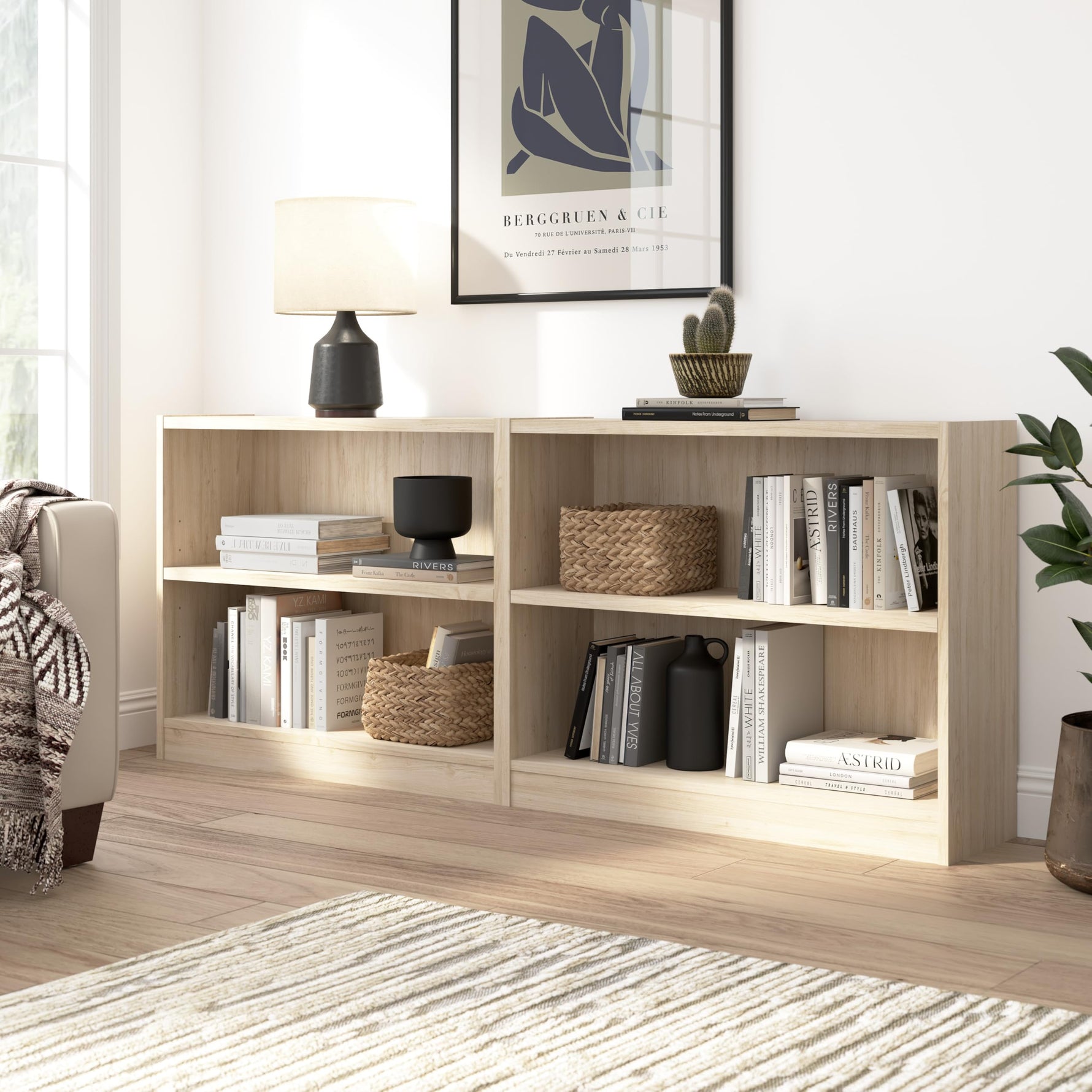 Bush Home Universal Small 2 Shelf Bookcase in Black, Low Storage and Display Bookshelf for Home Office or Living Room Organization
