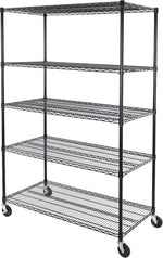 UltraDurable 5-Tier NSF Steel Wire Shelving, 48"W x 24"D x 76"H, Black | Heavy-duty commercial-grade solid steel wire storage rack featuring 800 pounds per shelf weight capacity
