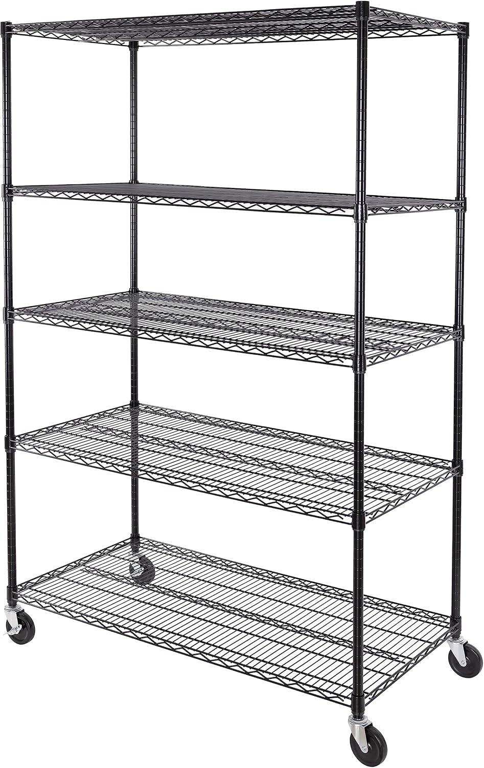 UltraDurable 5-Tier NSF Steel Wire Shelving, 48"W x 24"D x 76"H, Black | Heavy-duty commercial-grade solid steel wire storage rack featuring 800 pounds per shelf weight capacity