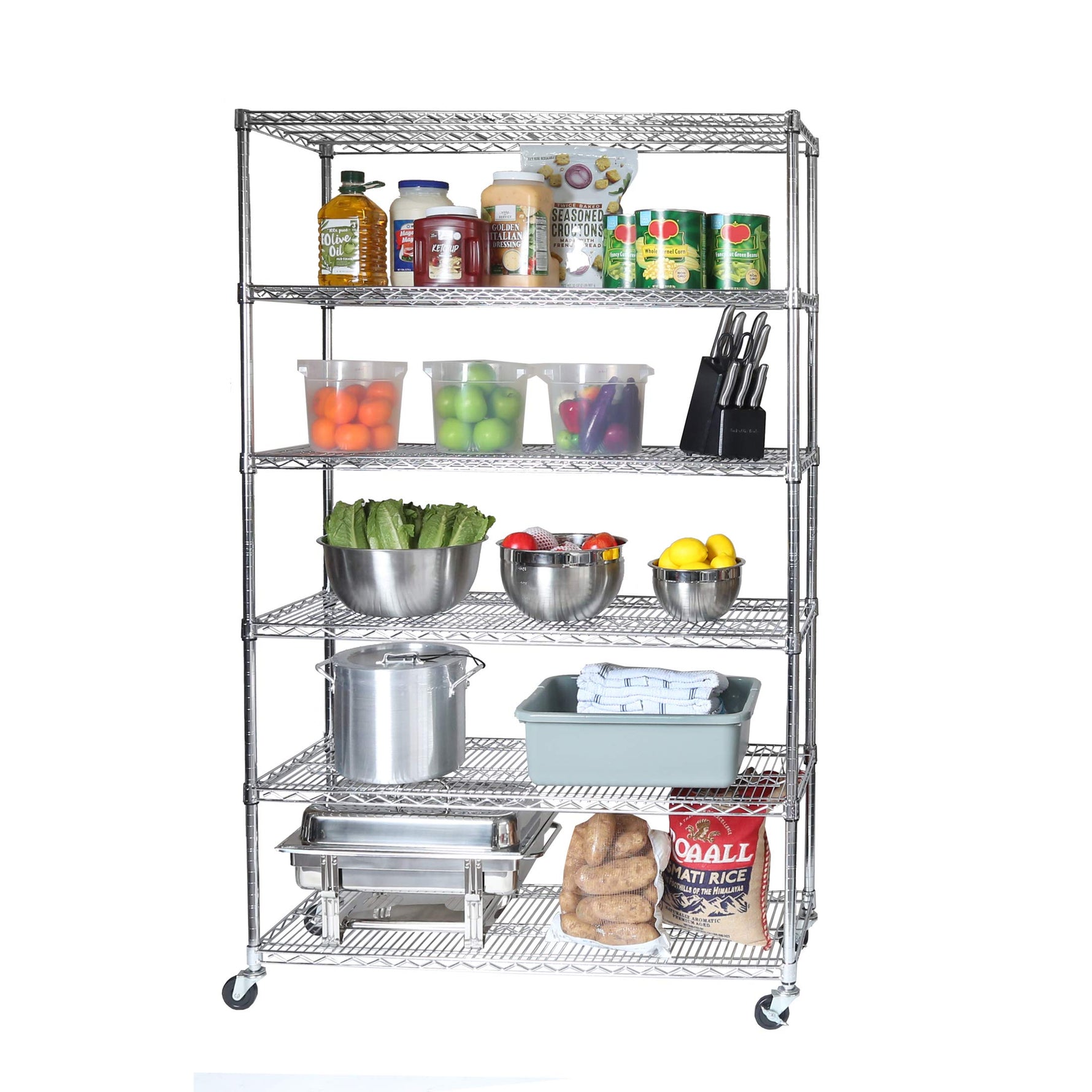 UltraDurable 5-Tier NSF Steel Wire Shelving, 48"W x 24"D x 76"H, Black | Heavy-duty commercial-grade solid steel wire storage rack featuring 800 pounds per shelf weight capacity