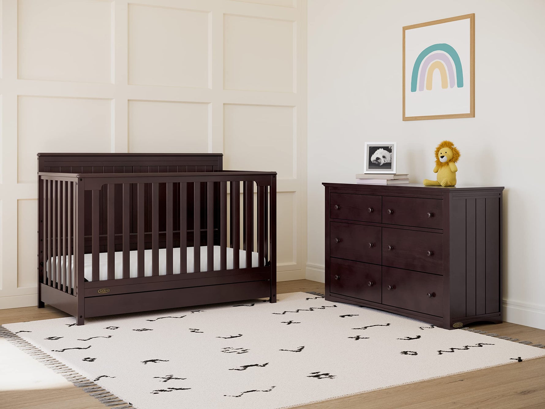 Graco Hadley 5-in-1 Convertible Crib with Drawer – GREENGUARD Gold Certified, Fits Standard Crib Mattress, Converts to Toddler Bed, Daybed and Full Bed, 4 Adjustable Mattress Heights (White)