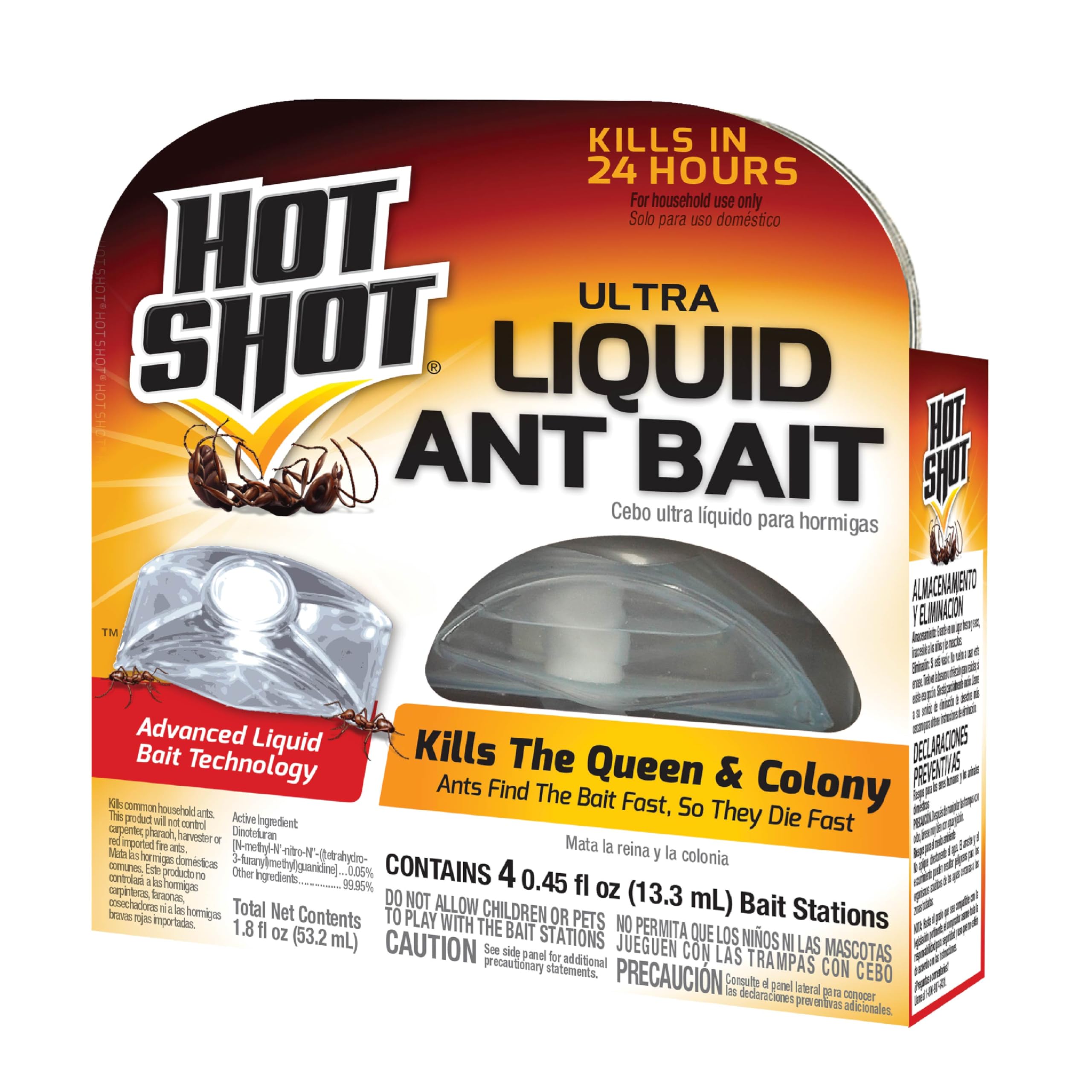 Hot Shot Ultra Liquid Ant Bait, Advanced Liquid Bait Technology Kills Common Household Ants Fast With No Drips Or Spills, 4 Count, Pack of 1
