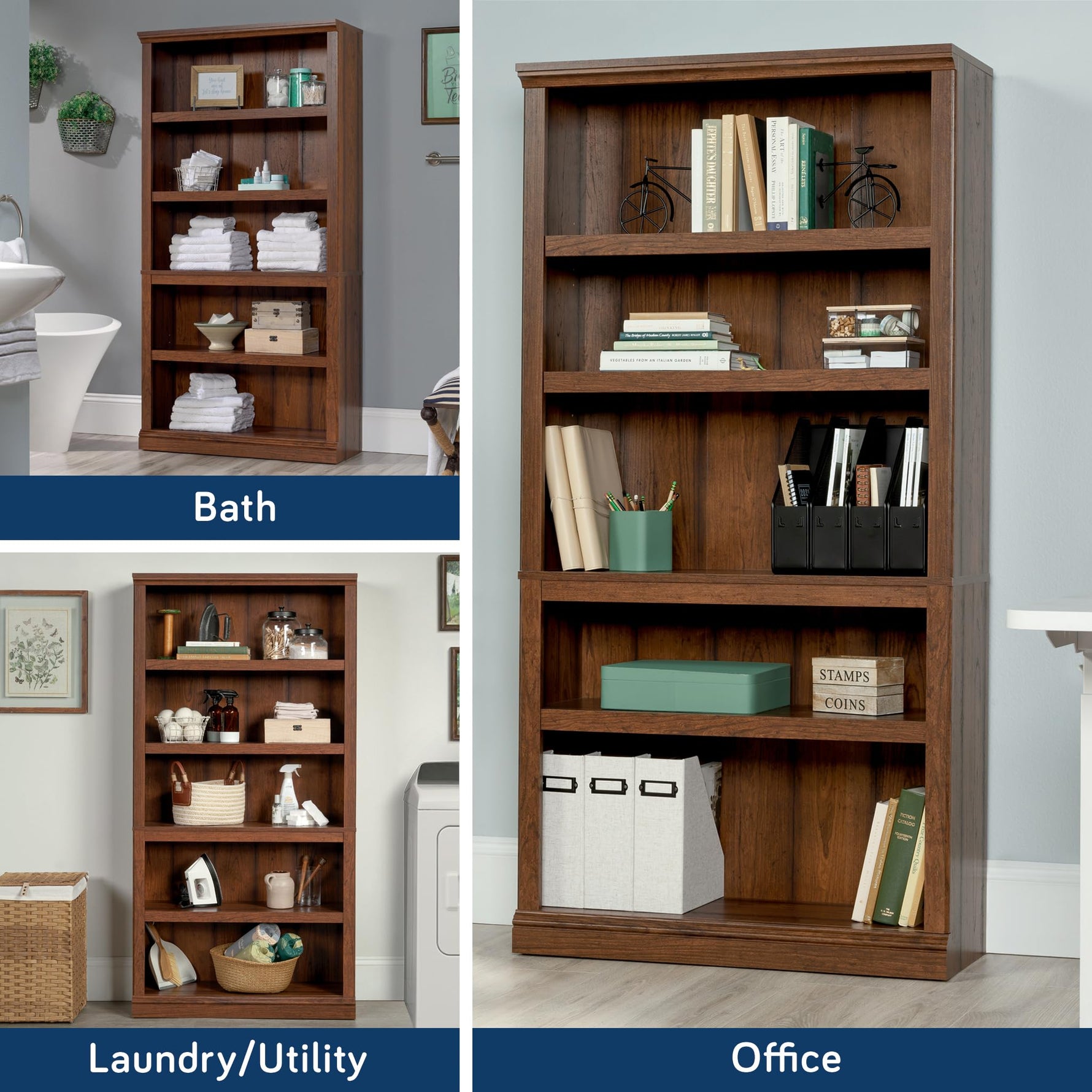 Sauder 5-Shelf Split Bookcase/ Book shelf, Oiled Oak finish