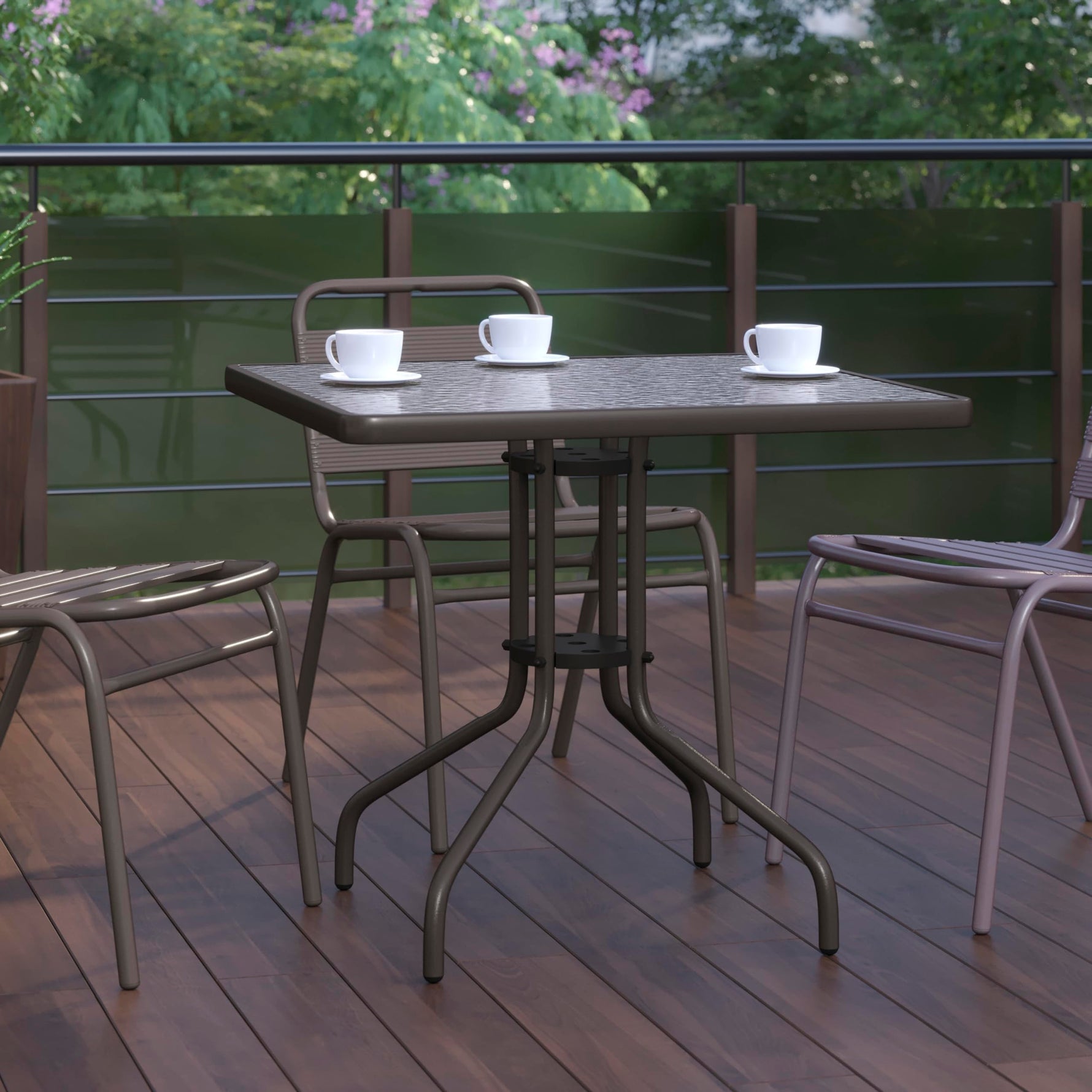 Flash Furniture Barker 23.5" Square Indoor/Outdoor Tempered Glass Patio Side Table, Outdoor Patio Table for Commercial or Residential Use, Clear/Black