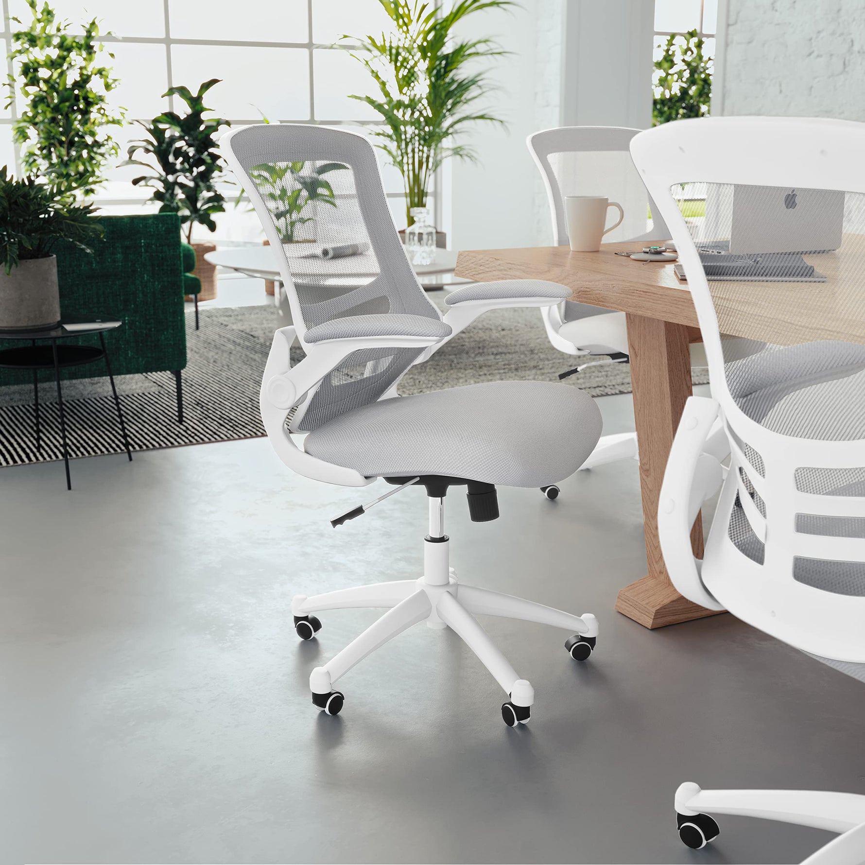 Flash Furniture Kelista Mid-Back Swivel Office Chair with Adjustable Seat Height, Ergonomic Mesh Desk Chair with Flip-Up Armrests, Black