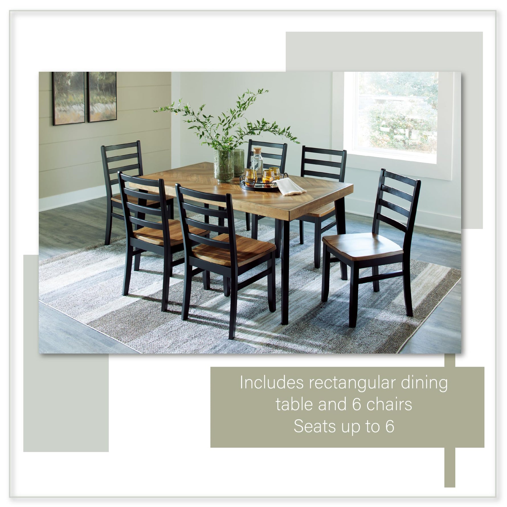 Signature Design by Ashley Caitbrook Rustic 7-Piece Dining Set – Rectangular Table with 6 X-Back Upholstered Chairs, Gray