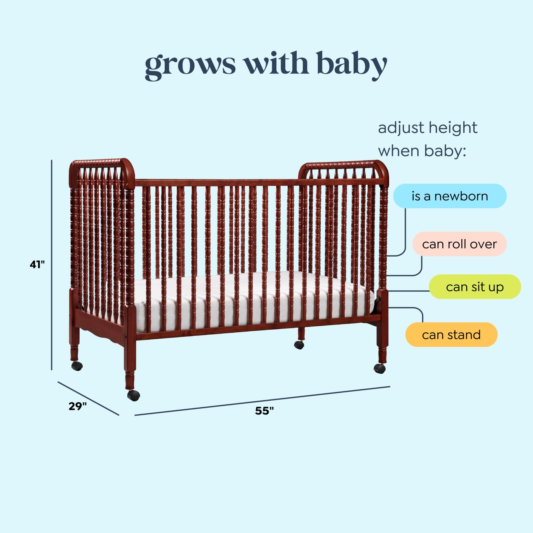 daVinci Jenny Lind 3-in-1 Baby Crib Convertible to Toddler Bed, Daybed - Easy to Assemble - GREENGUARD Gold Certified - 4 Adjustable Mattress Heights, Conversion Kit Sold Separately - White