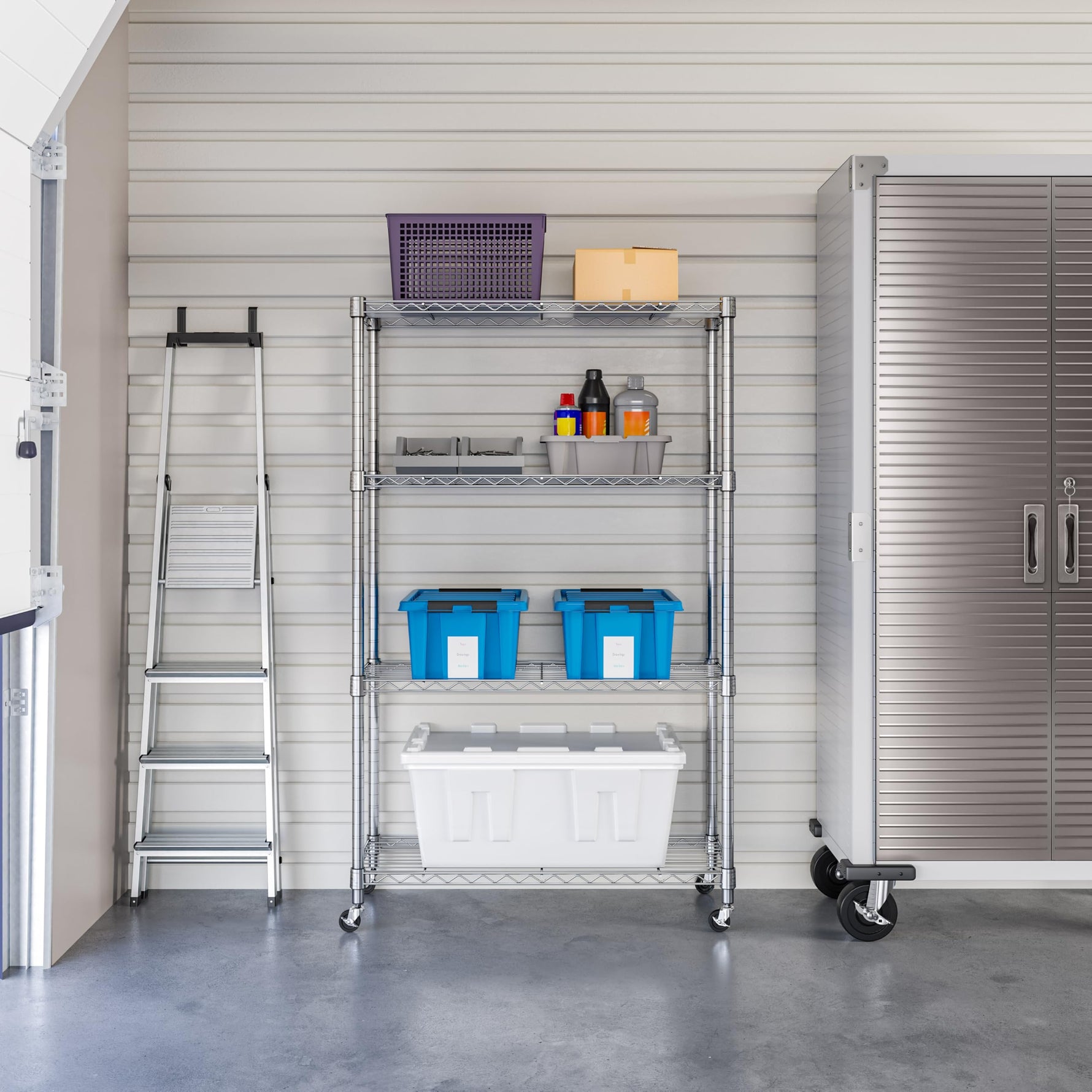 5-Tier Steel Wire Shelving, 30"W x 14"D x 61.5"H | Durable solid steel wire storage rack with adjustable shelves featuring 300 pounds per shelf weight capacity for home use