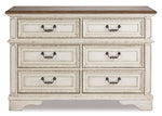 Signature Design By Ashley Realyn French Country Youth 6 Drawer Dresser, Chipped White & Brown