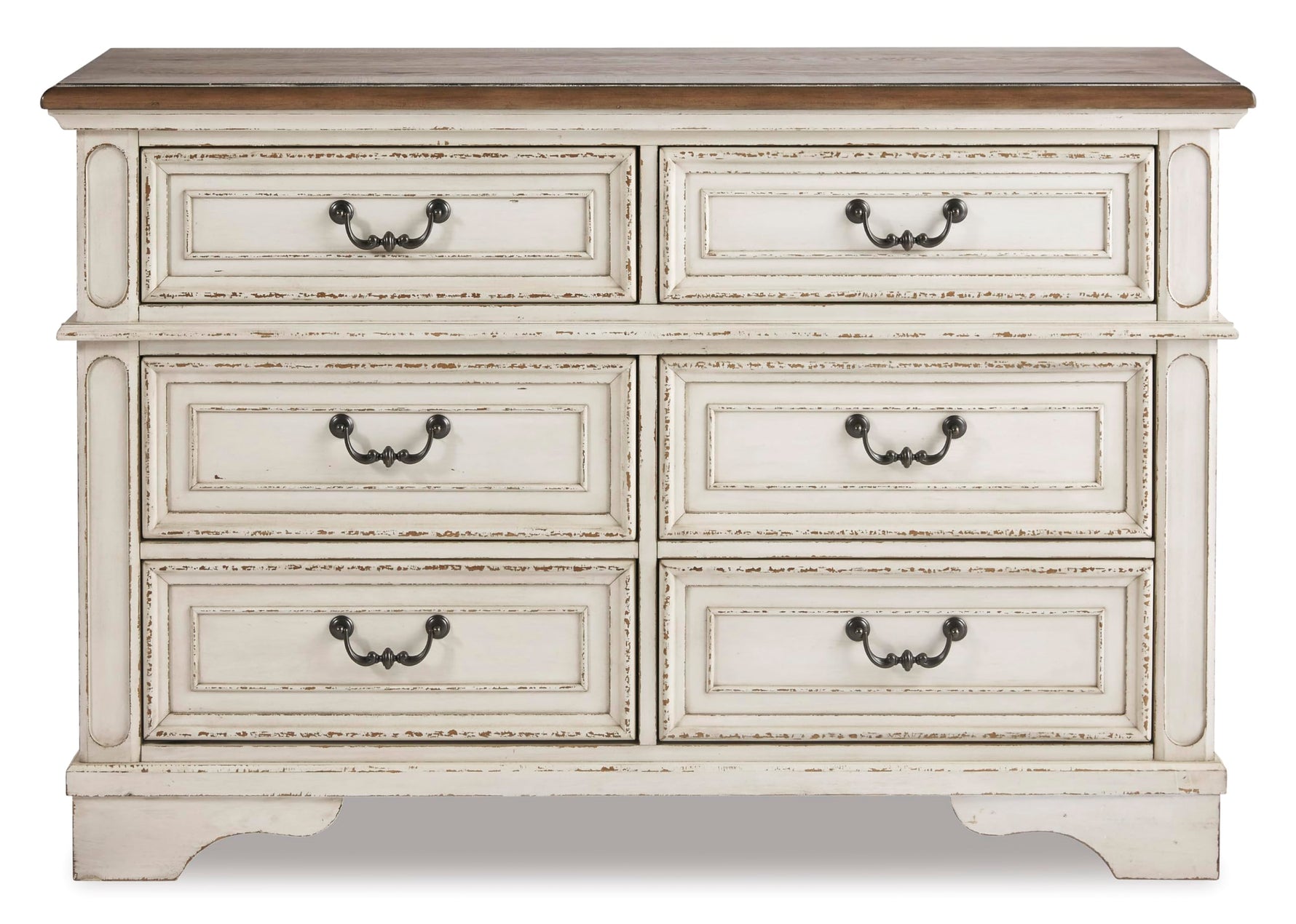 Signature Design By Ashley Realyn French Country Youth 6 Drawer Dresser, Chipped White & Brown