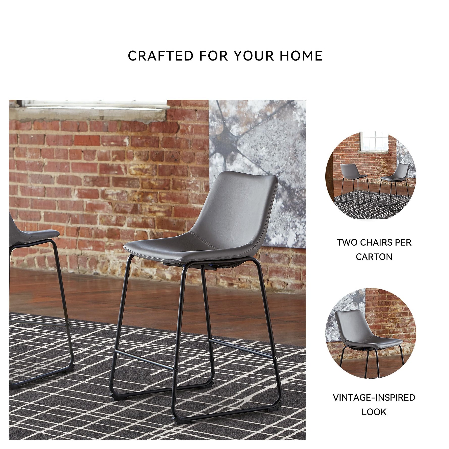 Signature Design by Ashley Centiar 24" Counter Height Modern Bucket Barstool, 2 Count, Black