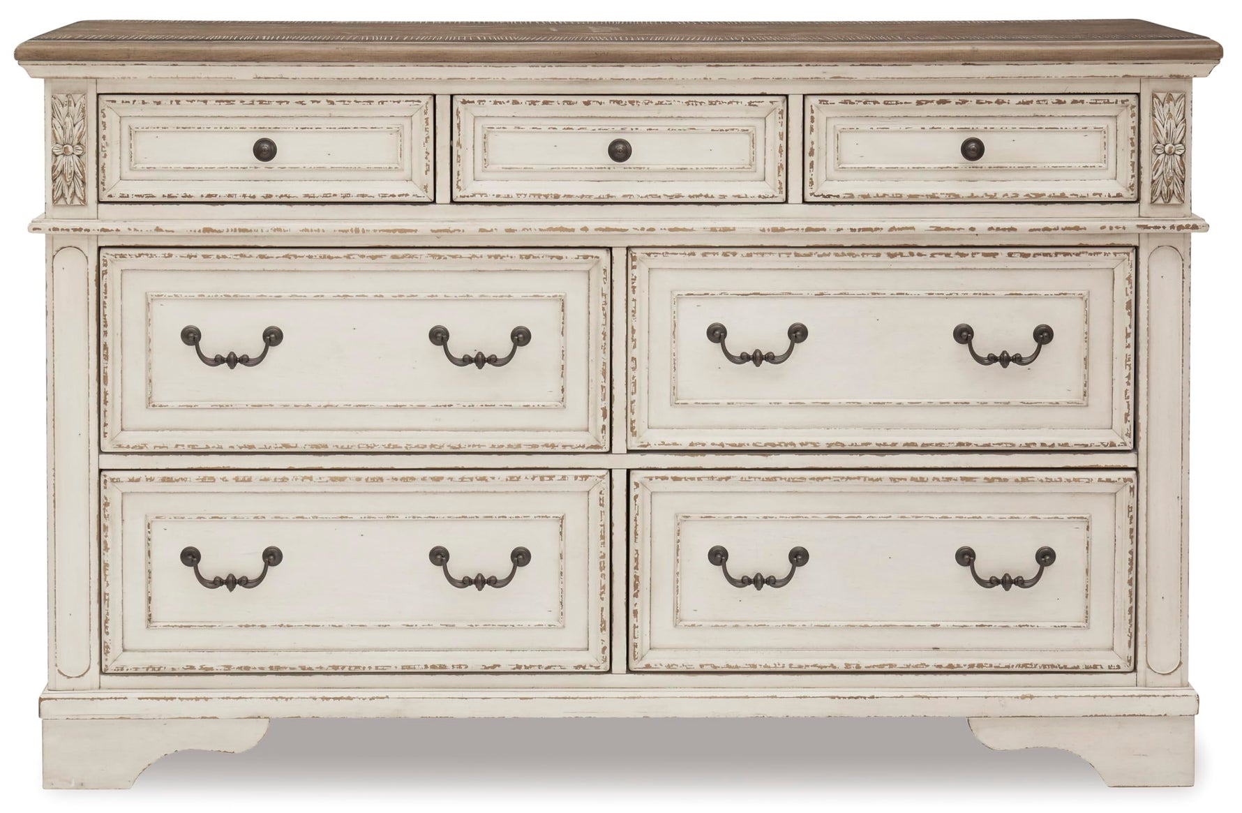 Signature Design By Ashley Realyn French Country Youth 6 Drawer Dresser, Chipped White & Brown