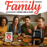 Gourmia Air Fryer - 6 Qt Large Capacity, FryForce 360º, Digital Display with 12 Presets, Roast, Bake, Broil, Dehydrate, Dishwasher Safe Accessories, Black