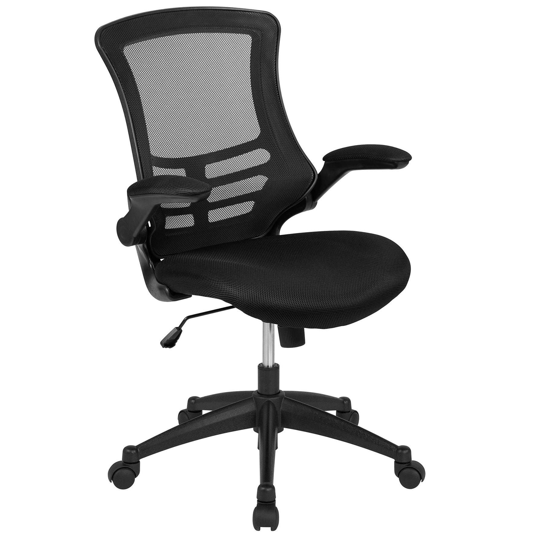 Flash Furniture Kelista Mid-Back Swivel Office Chair with Adjustable Seat Height, Ergonomic Mesh Desk Chair with Flip-Up Armrests, Black
