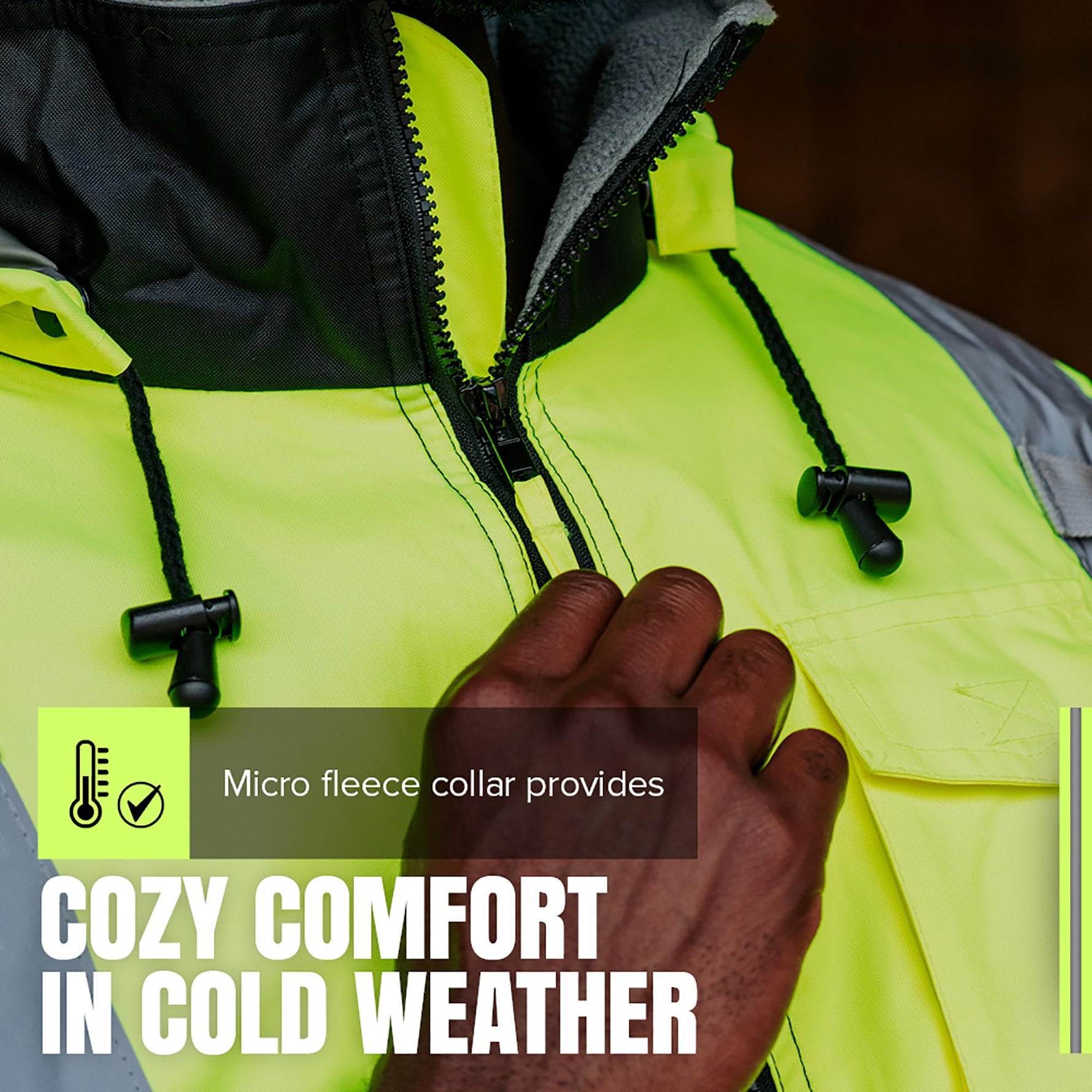 Pioneer Hi Vis Safety Bomber for Men - Waterproof, Reflective, ANSI Class 3, Winter Rain Jacket with Detachable Hood