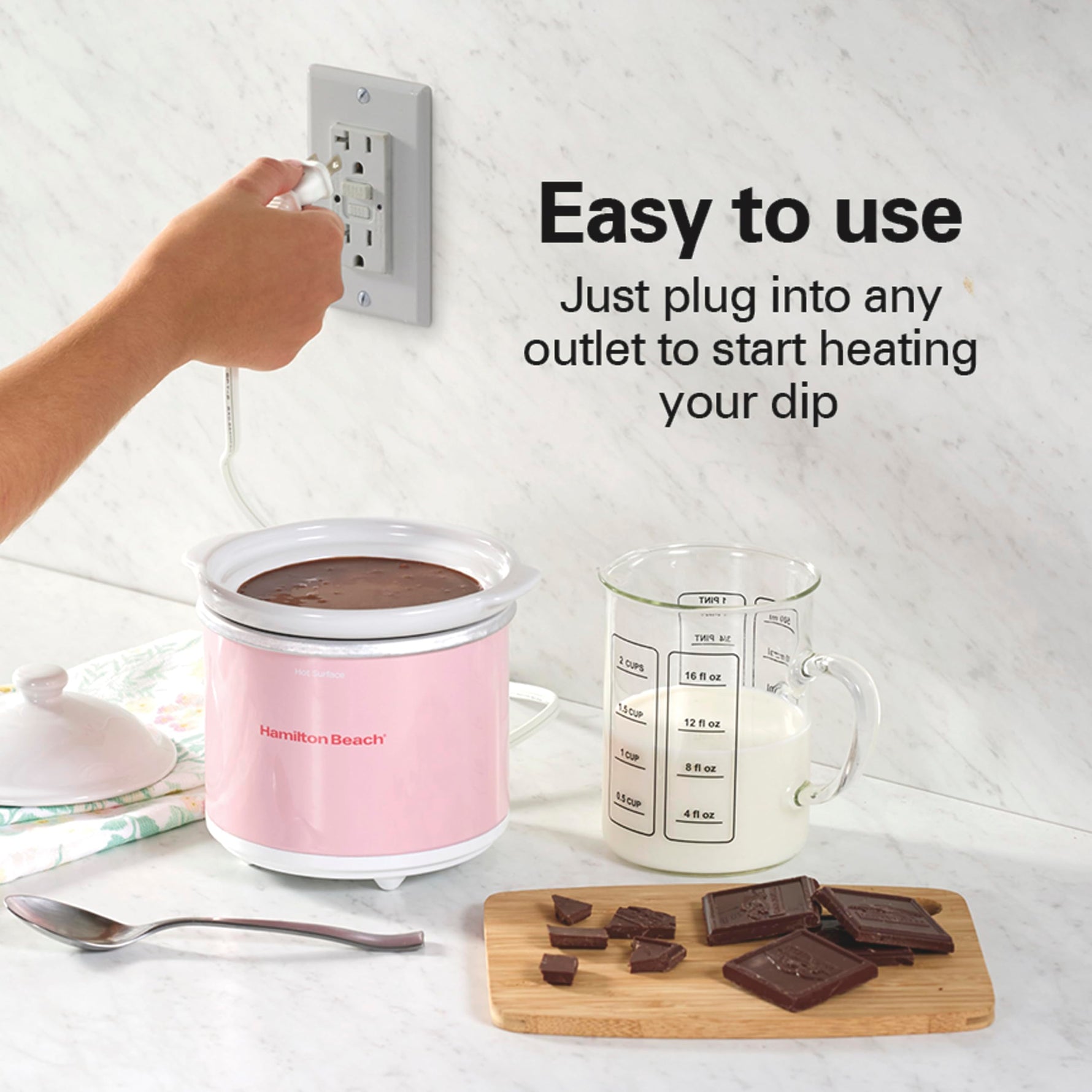 Hamilton Beach Party Dipper Electric Food Warmer Twin Pack, Great for Entertaining and Gifts, 20 oz. Capacity, For Desserts, Dips, Sauces, Cheeses, Solid Pink and Colorful Floral Print (33102)