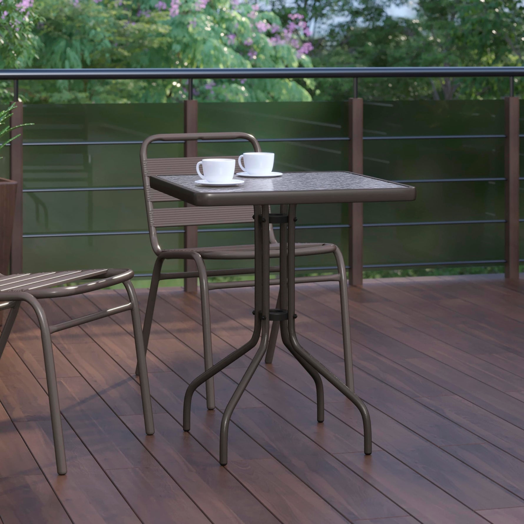 Flash Furniture Barker 23.5" Square Indoor/Outdoor Tempered Glass Patio Side Table, Outdoor Patio Table for Commercial or Residential Use, Clear/Black