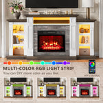 Naice 72" Electric Fireplace with Mantel and Cabinets, Fireplace TV Stand for Living Room Bedroom, Stacked Stone Surround and Remote Control 3D Realistic Flame, Black