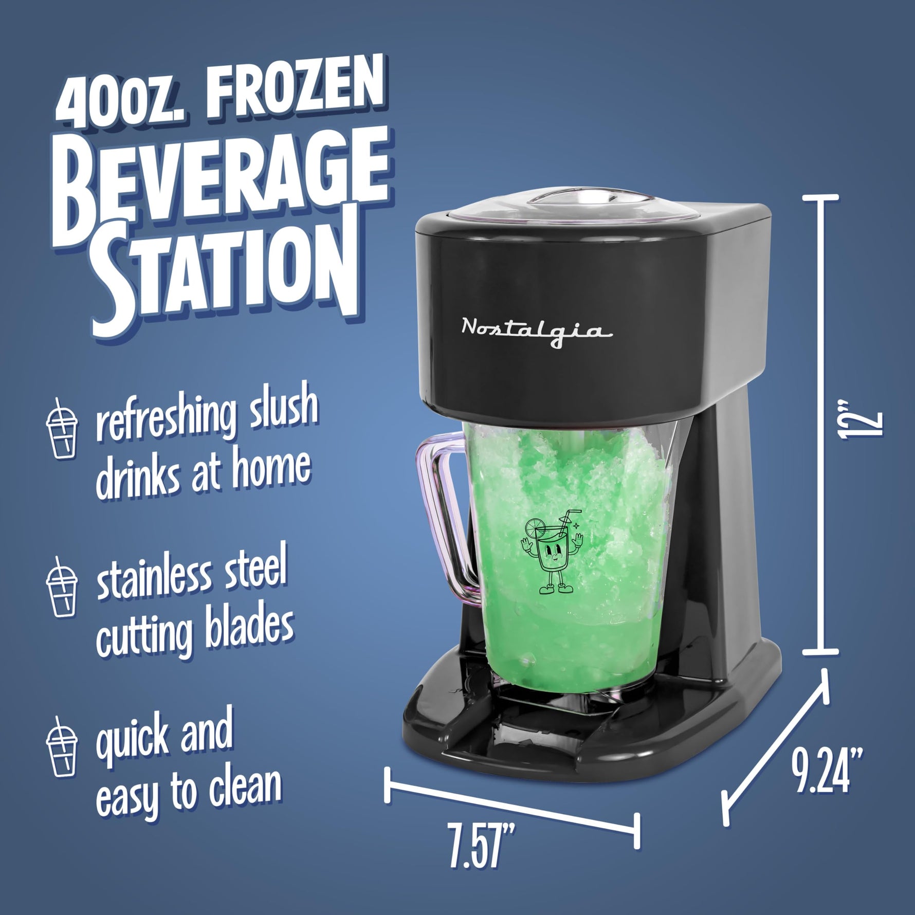 Nostalgia Retro 40-Ounce Frozen Beverage Station - Slushie Machine and Ice Shaver with Automatic Mixing for Soda, Cocktails and Margaritas - Easy & Safe Use - Black