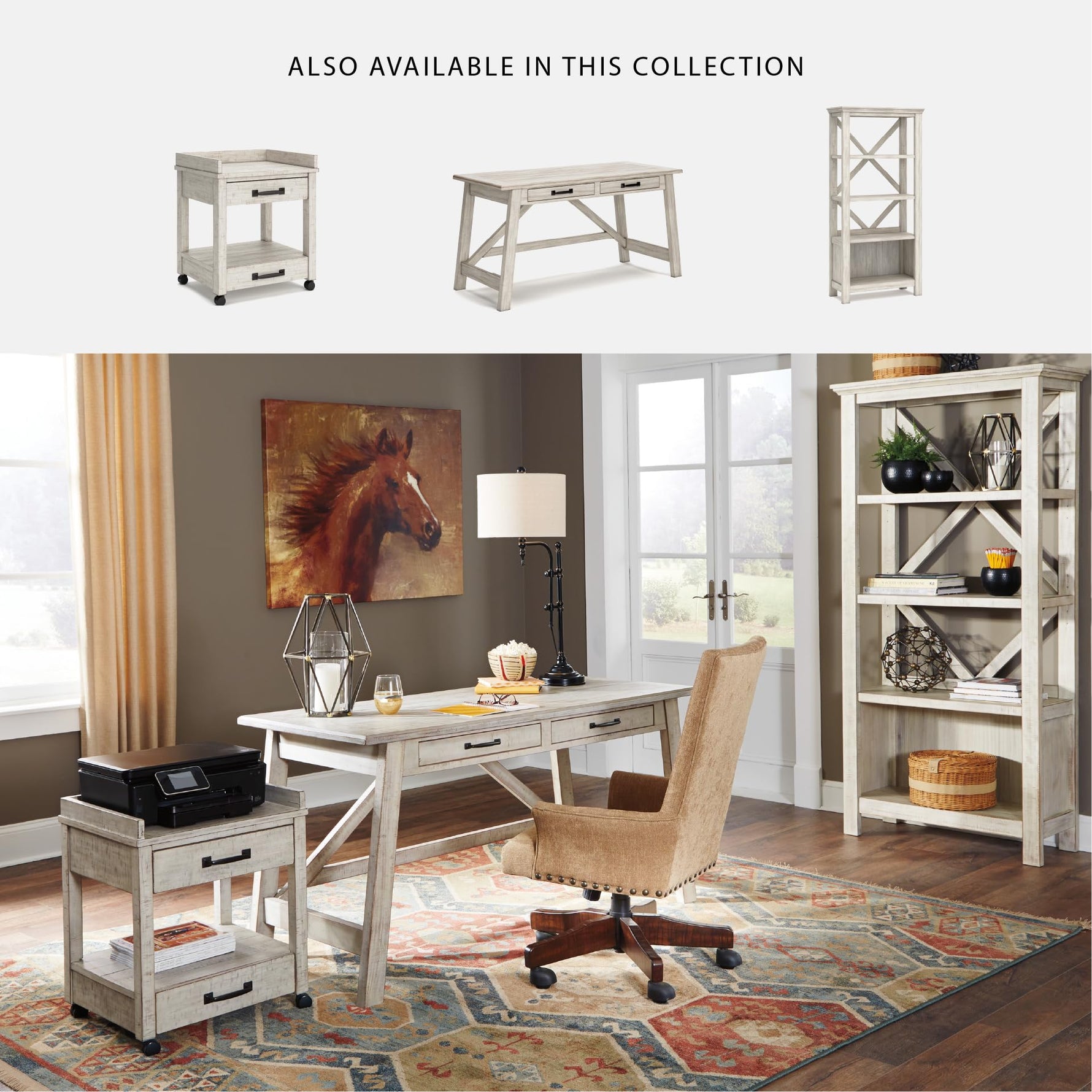 Signature Design by Ashley Baldridge Office Printer Stand, Storage, Electrical Outlets, USB Charing Ports, Wood, 21" W x 18" D x 24.63" H, Brown